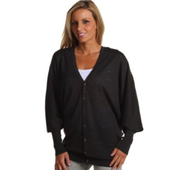 DSquared2 Cardigan Sweater Size M XL Black Bishop Sleeve Wool Jacket Silk V Neck